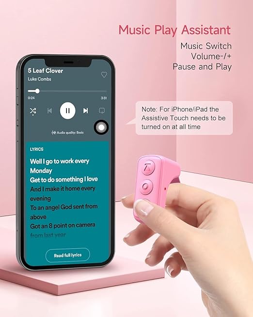 Bluetooth Scrolling Ring Clicker, & Remote Control Page Turner for TikTok, Camera, and Kindle - Compatible with iOS & Android Devices