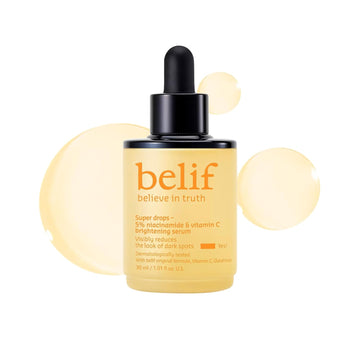 Belif Super Drops 5% Niacinamide & Vitamin C Serum | Evens Skin Tone, Reduces Dark Spots & Post-Blemish Marks, Soothes Redness With Aha & Glutathione