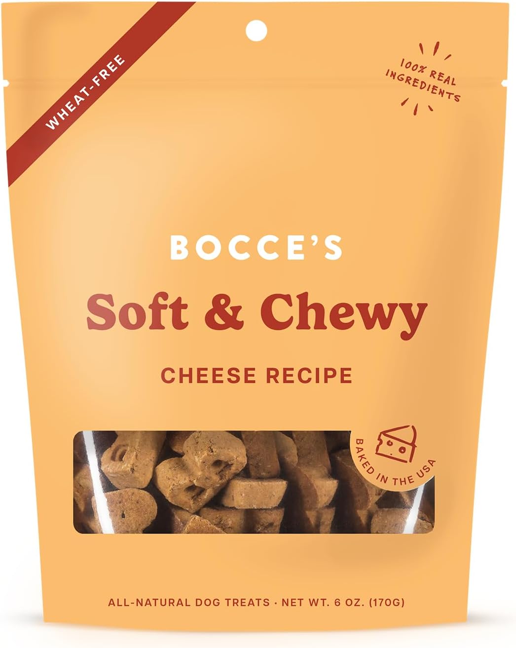 Bocce'S Bakery Oven Baked Cheese Recipe Treats For Dogs, Wheat-Free Everyday Dog Treats, Made With Real Ingredients, Baked In The Usa, All-Natural Soft & Chewy Cookies, Cheese, 6 Oz