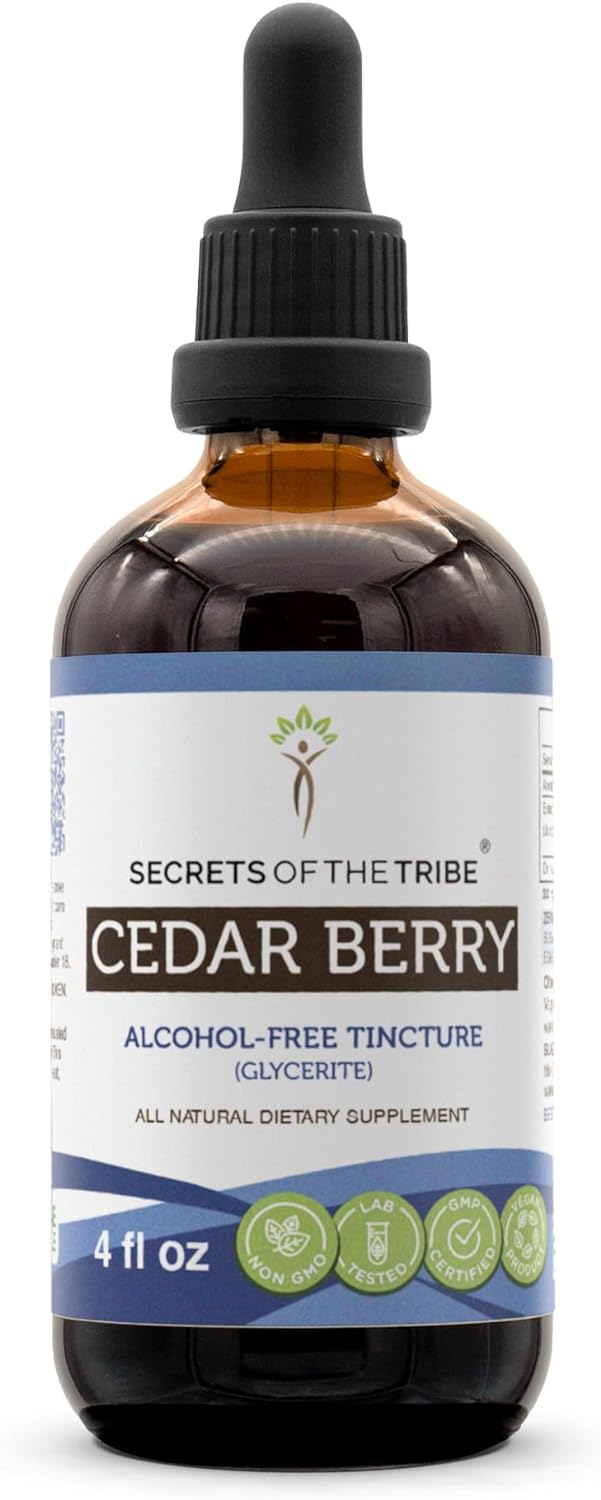 Secrets of the Tribe Cedar Berry Alcohol-Free Liquid Extract, Wildcrafted Cedar Berries (Juniperus monosperma) Dried Berry Tincture Supplement (4 FL OZ)
