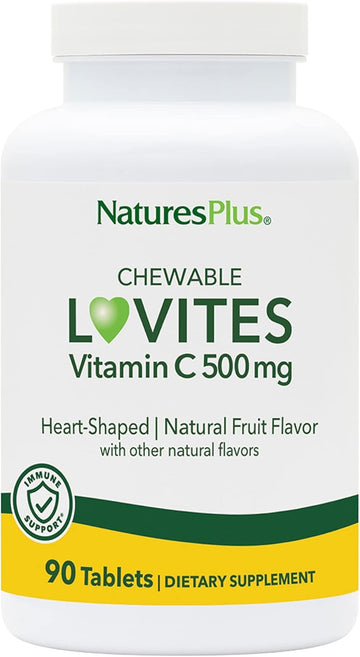 Natures Plus Lovites - 90 Chewable, Heart-Shaped Tablets - 500Mg Vitamin C - Natural Fruit Flavor - Vegan, Gluten Free - 90 Servings