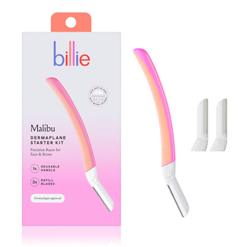 Billie - Dermaplane Starter Kit - Reusable Handle + 3 Refill Blades - Remove Facial Hair + Perfectly Shape Brows - Dermatologist-Approved - Malibu