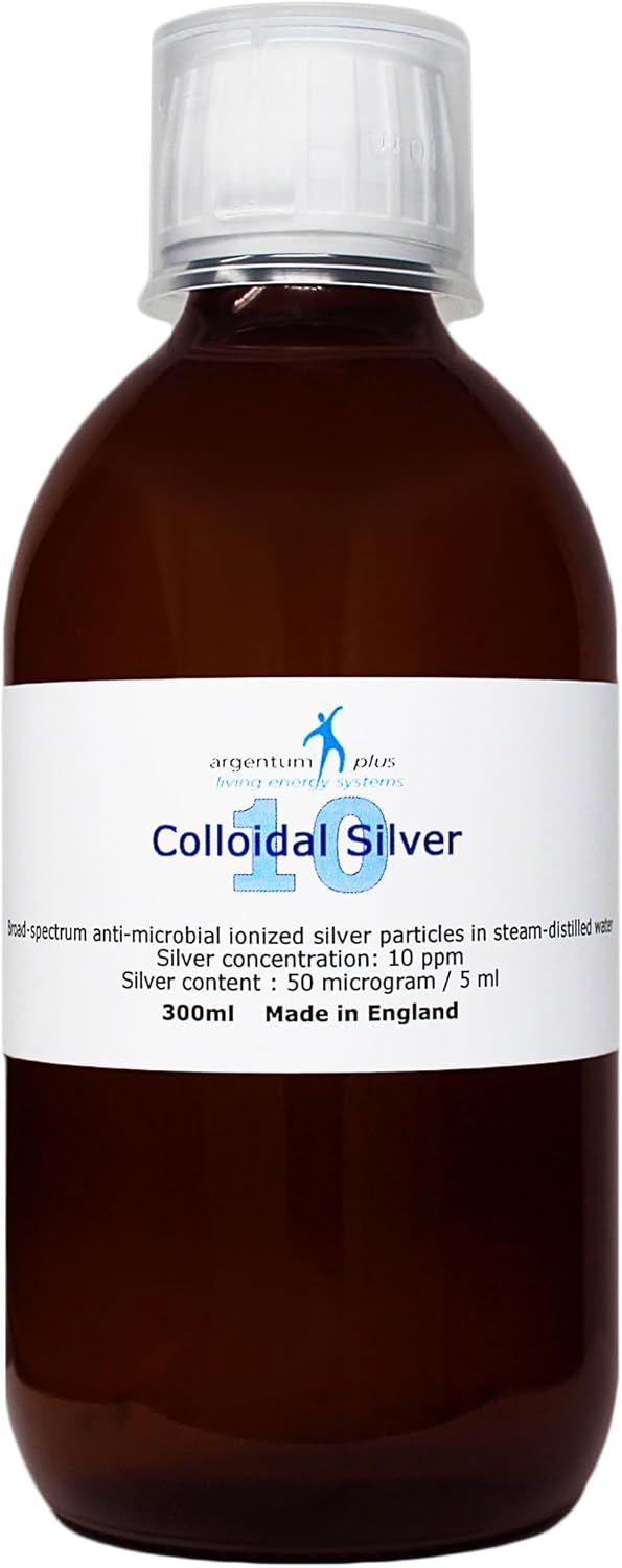 Argentum Plus - Colloidal Silver 10 Ppm - 300 Ml - Clear Liquid In Amber Glass Bottle