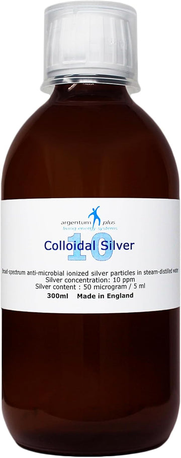 Argentum Plus - Colloidal Silver 10 Ppm - 300 Ml - Clear Liquid In Amber Glass Bottle