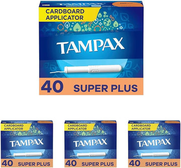 Tampax Tampons, Super Plus Absorbency, Cardboard Applicator, Leakgaurd Skirt, Unscented, 40 Count (Pack of 4)