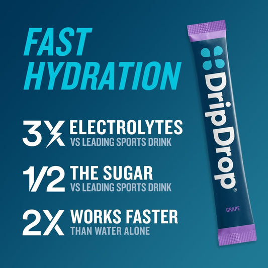 Dripdrop Hydration Juicy Variety Pack - Electrolyte Drink Mix Single-Serve Powder Packets - Grape, Fruit Punch, Strawberry Lemonade, Cherry - 16 Servings