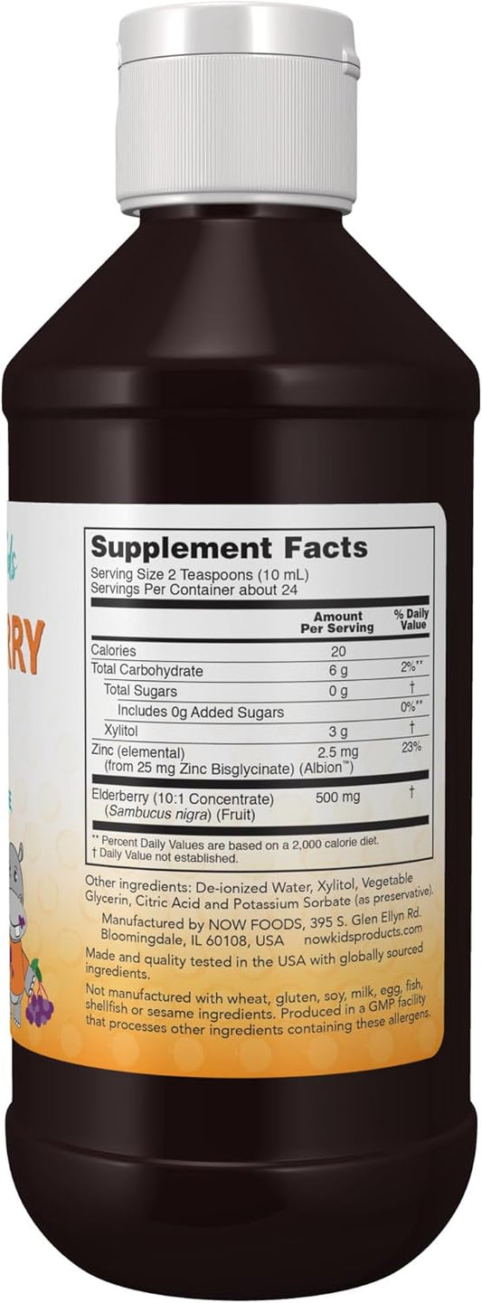 Now Supplements, Liquid Elderberry For Kids With Zinc And Astragalus, Immune Support*, 8-Ounce, Packaging May Vary (Pack Of 2)