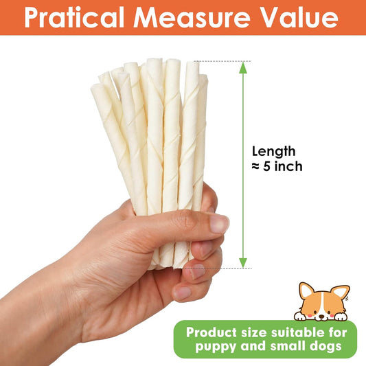 Mon2Sun Dog Rawhide Twist Sticks Natural 5 Inch Thin Sticks Rawhide Chews Dog Treats For Puppy And Small Dogs 60 Count