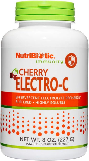 NutriBiotic - Cherry Electro-C Vitamin C & Electrolyte Powder, 8 Oz | 850 Mg Vitamin C Per Serving | Effervescent Electrolyte Recharge | Buffered & Highly Soluble | Non-GMO & Gluten Free