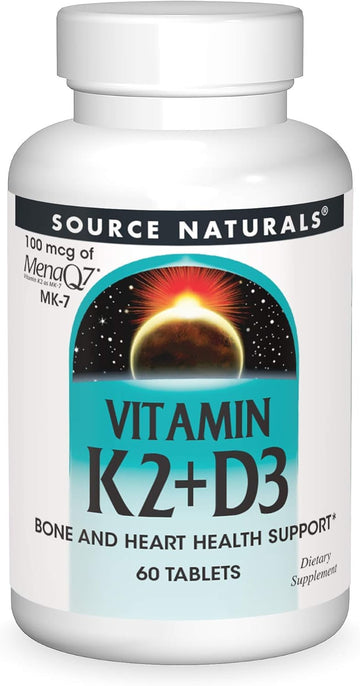 Source Naturals Vitamin K2 + D3 Bone & Heart Health Complex - 400 Iu Vitamin D3 & 100 Mcg Vitamin K2 (Mk-7) With Calcium - 60 Tablets