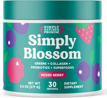 Blossom Nutrition Daily Greens & Superfood Powder + Collagen + Probiotics for Women's Digestive Health & Bloating Relief. Help Your Health Bloom - 30 Day Supply