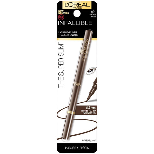 L'Oreal Paris Makeup Infallible Super Slim Long-Lasting Liquid Eyeliner, Ultra-Fine Felt Tip, Quick Drying Formula, Glides On Smoothly, Brown, 0.03 Fl Oz., 1 Count