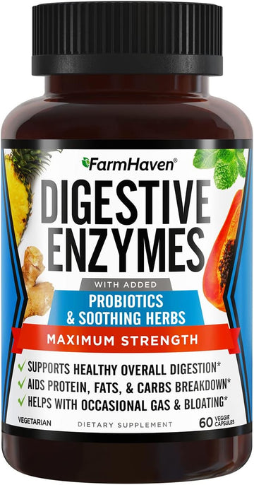 FarmHaven Digestive Enzymes with 18 Probiotics & Herbs | Papaya, Bromelain, Protease & More for Lactose Absorption & Better Digestion | Helps Bloating, Gas, Constipation | Vegetarian, 60 Capsules