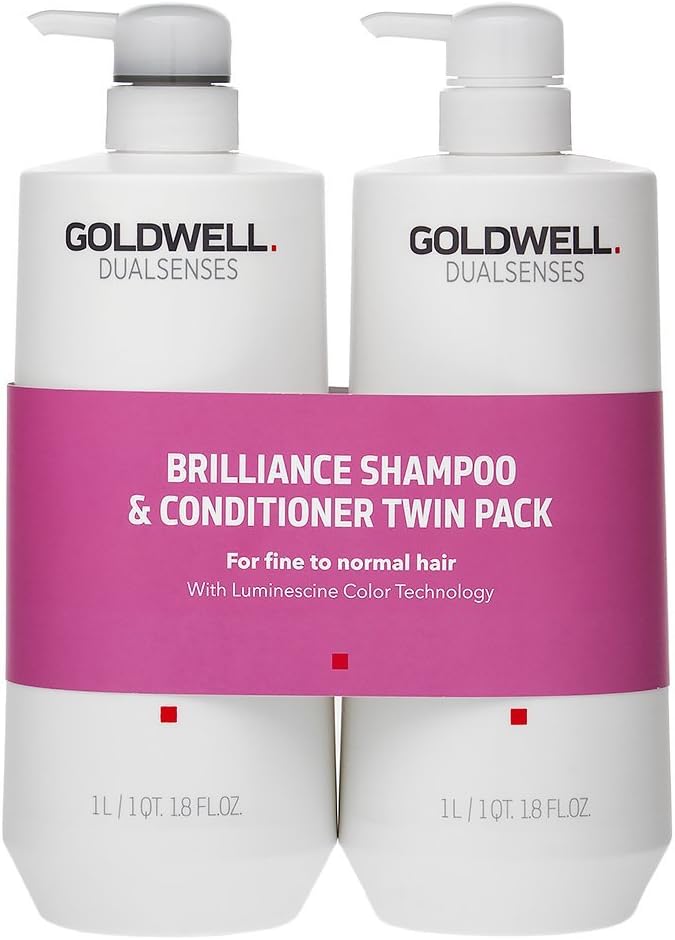 Goldwell Dualsenses Color Brilliance Salon Size Duo Pack 1000Ml - Shampoo And Conditioner - Detangles, Color Luminosity, Pomegranate Scent - 2 Pack Of 1L Each