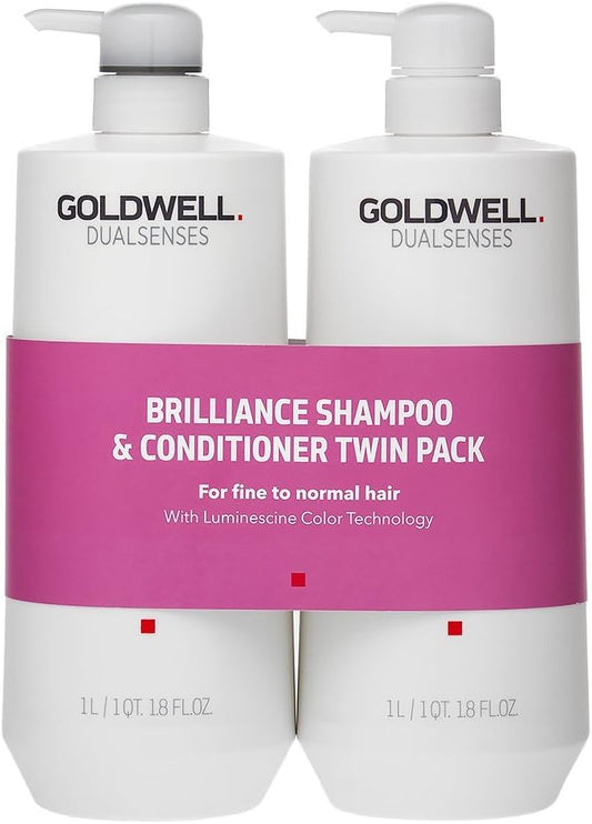 Goldwell Dualsenses Color Brilliance Salon Size Duo Pack 1000Ml - Shampoo And Conditioner - Detangles, Color Luminosity, Pomegranate Scent - 2 Pack Of 1L Each