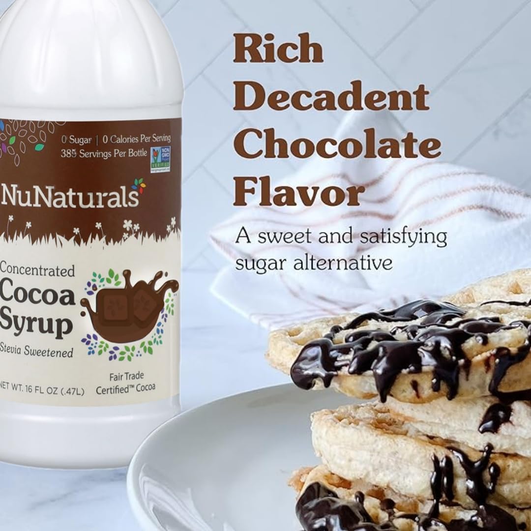 Nunaturals Stevia Syrup, Sugar-Free Sweetener, Plant-Based Sugar Substitute, Zero Calorie, Sugar-Free Syrup, Chocolate, 16 Oz