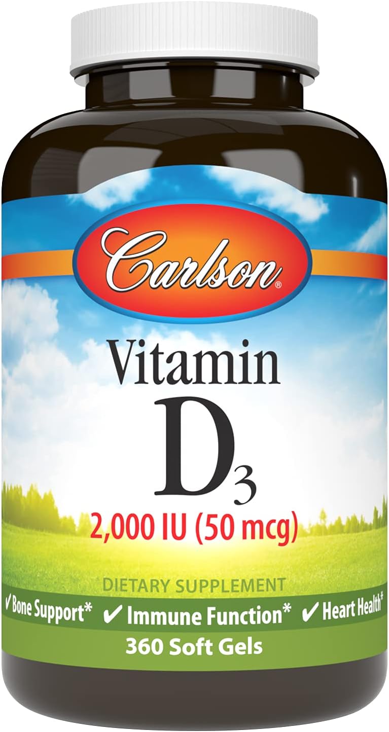 Carlson - Vitamin D3, 2000 Iu (50 Mcg), Bone Health, Muscle Health, Cholecalciferol, Vitamin D Supplements, Vitamin D3 Soft Gels, 360 Softgels