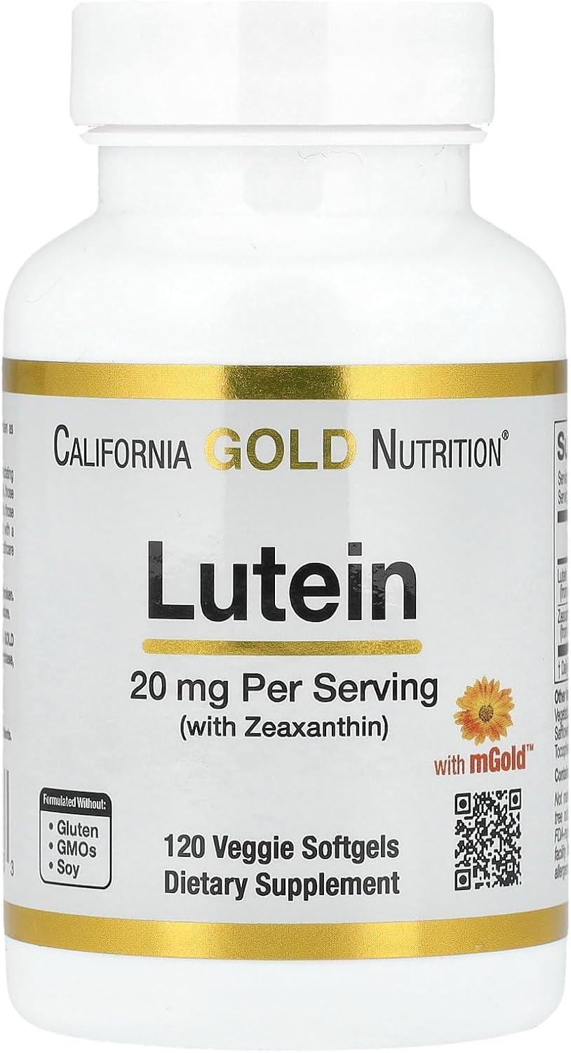 Lutein With Zeaxanthin, Extracted From Marigold Flowers, Supports Overall Macular Health, Non Gmo, Soy Free, Gluten Free, 20 Mg, 120 Veggie Softgels