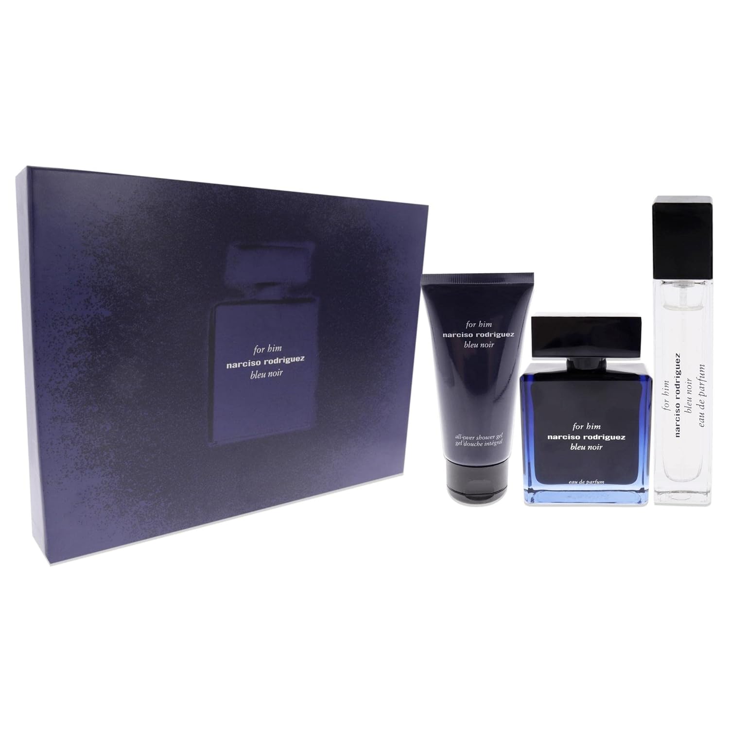 Narciso Rodriguez Bleu Noir For Men 3 Piece Set (3.4 Ounce Eau De Parfum Spray + 1.6 Ounce All-Over Shower Gel + 0.33 Ounce Eau De Parfum Spray) : Beauty & Personal Care