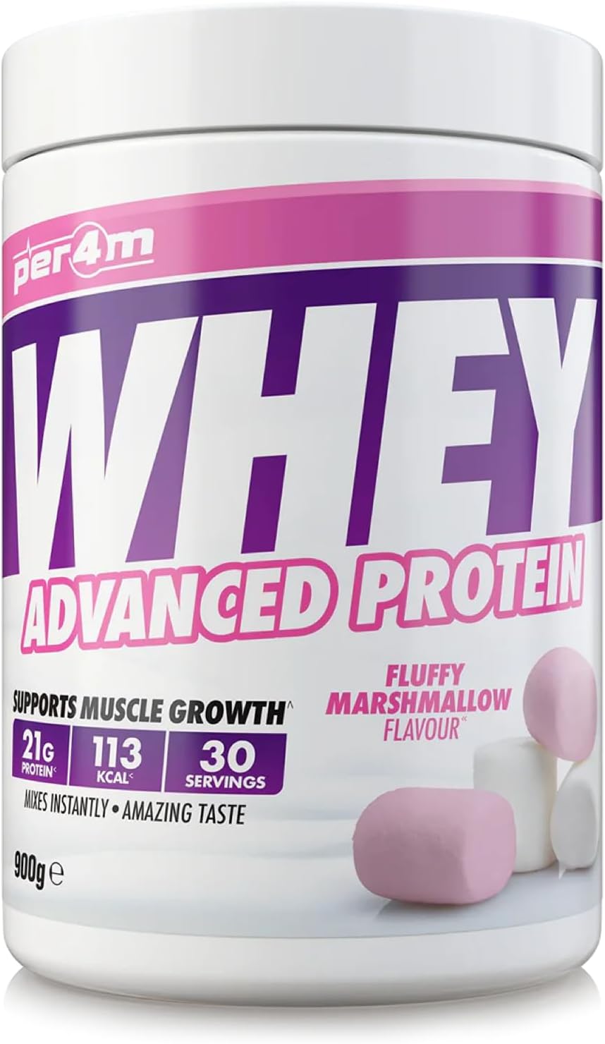 Per4M Protein Whey Powder | 30 Servings Of High Protein Shake With Amino Acids | For Optimal Nutrition When Training | Low Sugar Gym Supplements (Fluffy Marshmallow, 900G)