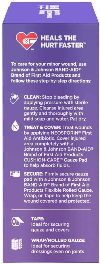 Band-Aid Brand Cushion Care First Aid Large Gauze Pads, 4" X 4", 10 Count, Pack Of 6