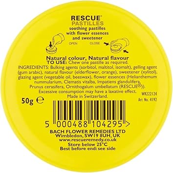 Nelsons Rescue Remedy Pastilles, Orange And Elderflower Flavour, Emotional Wellness And Balance, Easy To Use Format 50 Gr