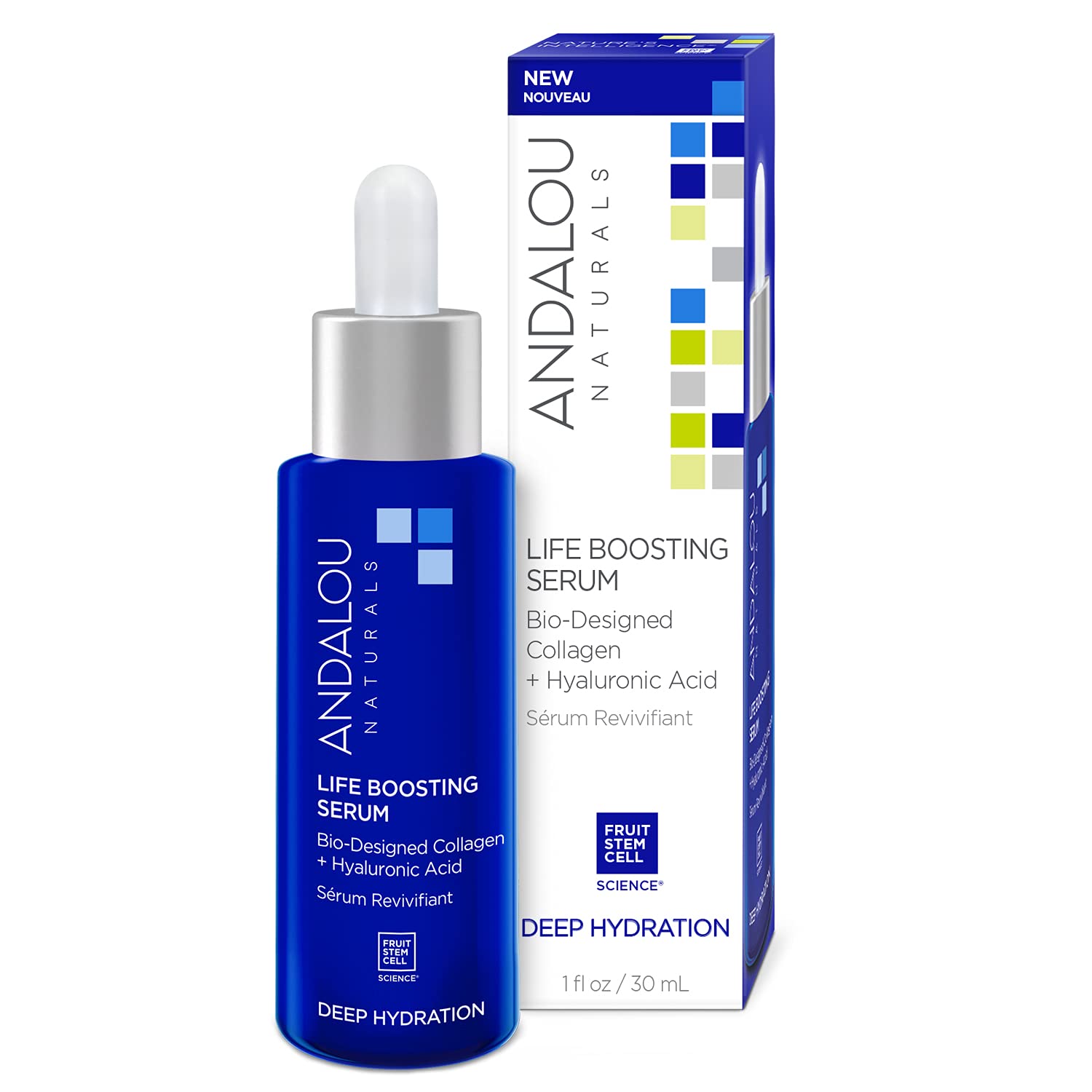 Andalou Naturals Collagen + Hyaluronic Acid Serum for Face, Deep Hydration Life Boosting Face Serum, Helps Improve Skin Elasticity, Day & Night Hydrating Serum, 1 Fl. Oz