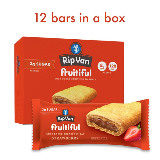 Rip Van Fruitiful Strawberry Breakfast Bars - Healthy Snack Bar Filled With Real Fruit - Soft Baked Breakfast Bars - Kids Breakfast - Low Sugar - Diabetic Snacks (12 X 1.24Oz Bars)