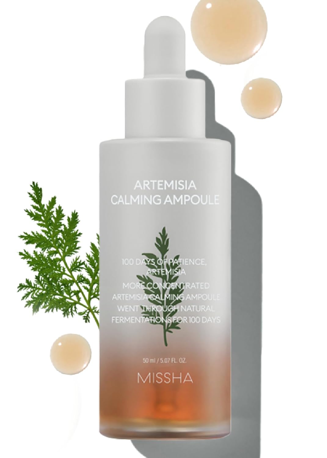 Missha Artemisia Calming Ampoule 1.69 Fl Oz / 50Ml - Face Serum For Sensitive Skin, Korean Skin Care With Double-Fermented Mugwort Extract, Soothes Redness, Acne & Irritation