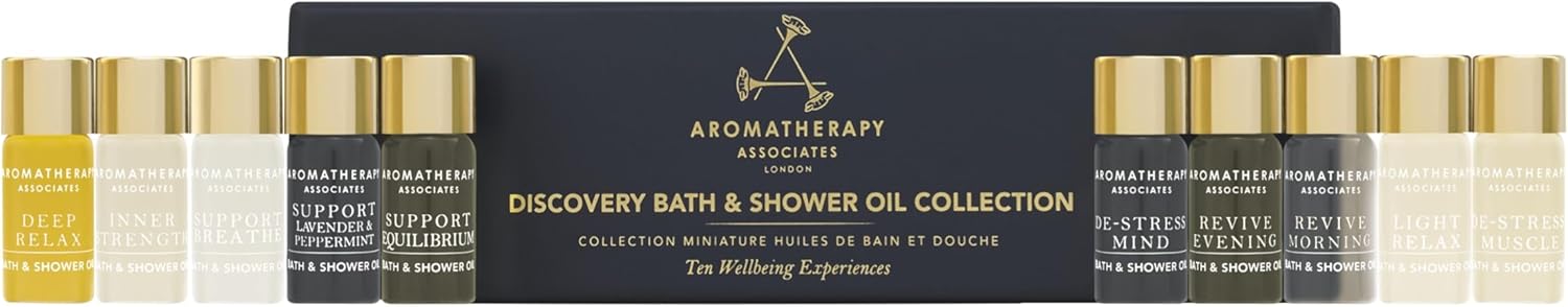 Aromatherapy Associates Discovery Collections Miniature Bath & Shower Oil Set, 10 X 3 Ml, 100% Natural Formulation Infused Body Oil Body Treatment Home Spa