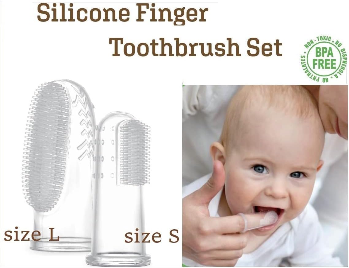 haakaa Silicone Baby Finger Toothbrush Set -360º Bristle for Baby Oral Gum Cleaning| Baby Teething Training| Newborn Oral Massager, BPA Free,2PK - 0m+Babies - Clear : Health & Household