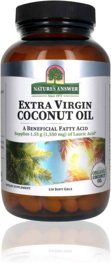 Nature'S Answer Extra Virgin Coconut Oil Softgels Organic Coconut Oil Multi-Purpose Non-Gmo Ideal For For Hair Skin Body Moisturizer Gluten Free Paleo Friendly (120 Capsules)