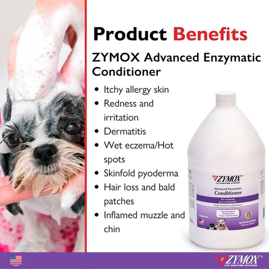 Zymox Advanced Enzymatic Leave-On Conditioner, 1 Gal. – For Pets & Animals Of All Ages: Conditions, Detangles, Soothes, & Moisturizers Skin & Coat