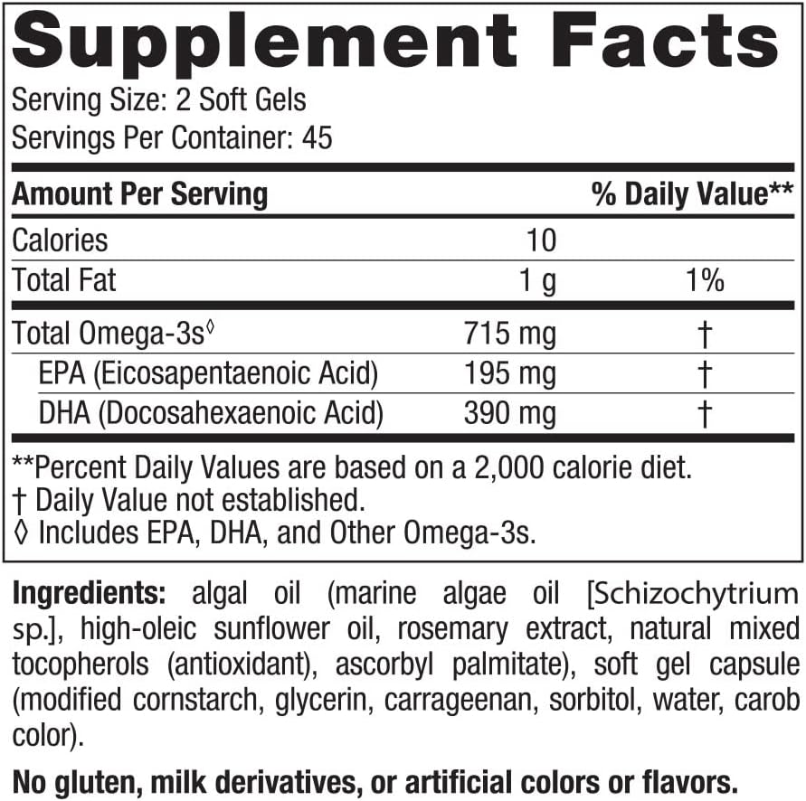 Nordic Naturals Algae Omega - 90 Soft Gels - 715 mg Omega-3 - Certified Vegan Algae Oil - Plant-Based EPA & DHA - Heart, Eye, Immune & Brain Health - Non-GMO - 45 Serving