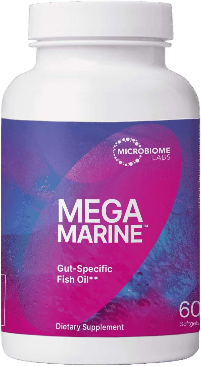 Microbiome Labs Megamarine Gut Specific Fish Oil - Omega 3 Supplement With Epa, Dha & Dpa - Fish Oil Omega 3 Supplements For Immune Support & Gut Health - Natural Lemon Flavor (60 Softgels)