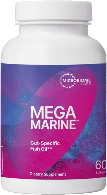 Microbiome Labs Megamarine Gut Specific Fish Oil - Omega 3 Supplement With Epa, Dha & Dpa - Fish Oil Omega 3 Supplements For Immune Support & Gut Health - Natural Lemon Flavor (60 Softgels)