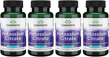 Swanson Potassium Citrate - Mineral Supplement Promoting Heart Health & Energy Support - Aids Optimal Nerve & Kidney Function With Natural Ingredients - (120 Capsules, 99Mg Each) 4 Pack