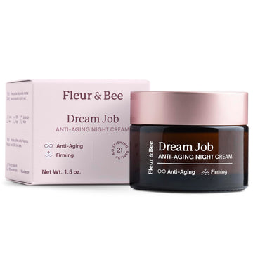 Fleur & Bee Anti Aging Night Cream | Clean, 100% Vegan | Overnight Repair Face Cream To Improve Fine Lines And Wrinkles | Dream Job 1.5 Oz