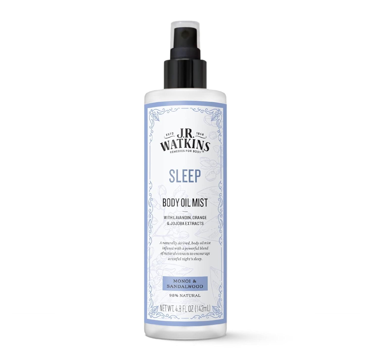 J.R. Watkins Sleep Body Oil Mist, Hydrates Skin And Encourages Restful Sleep, Natural Monoi & Sandalwood, 4.8 Oz