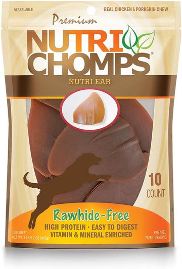 Nutrichomps Dog Chews, Ear-Shaped, Easy To Digest, Rawhide-Free Dog Treats, 10 Count, Real Chicken Flavor