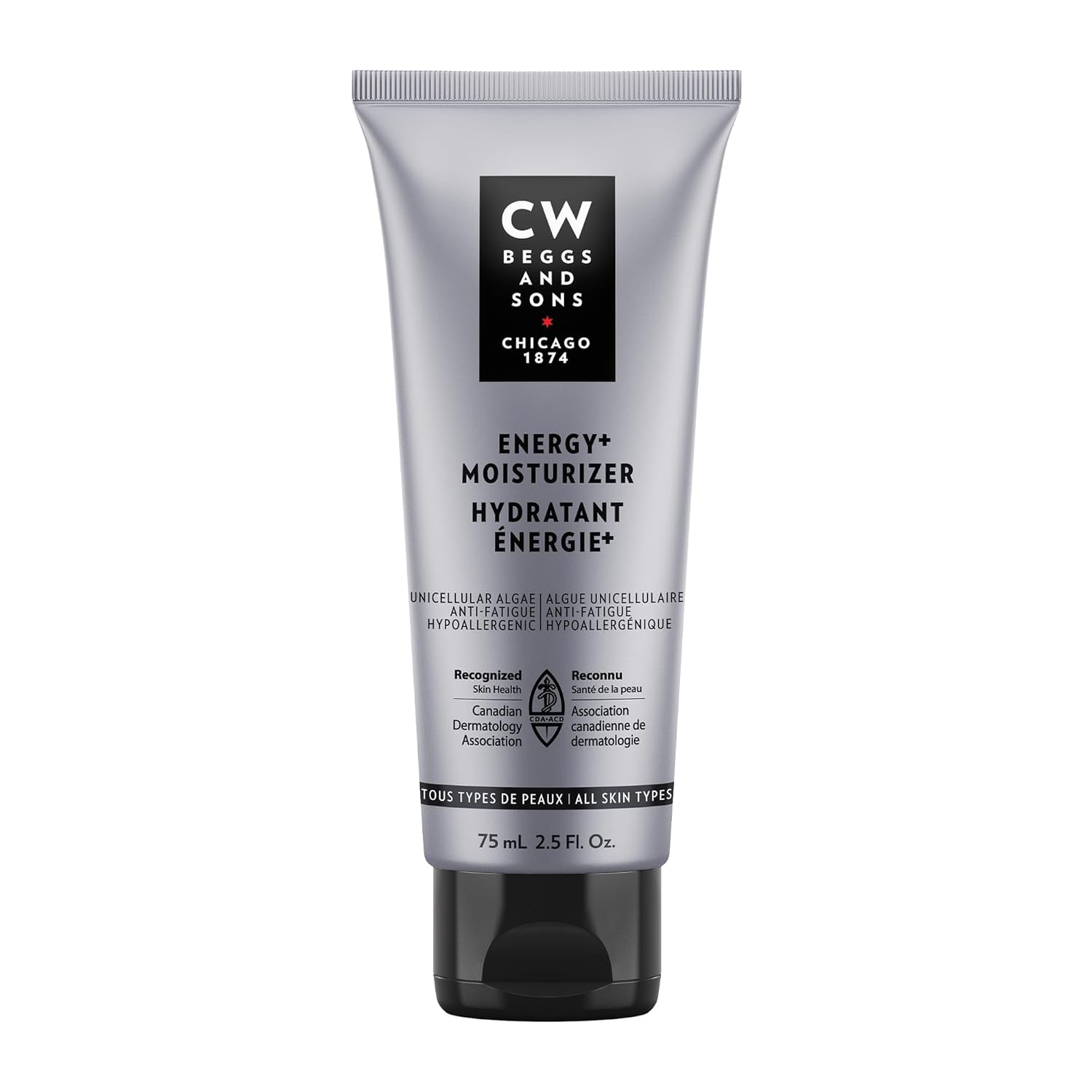 Cw Beggs Energy+ Moisturizer For Men, Normal To Dry Skin, Anti-Fatigue Face Cream, Hypoallergenic, Fragrance-Free, Paraben-Free, Alcohol-Free, Mineral Oil-Free, Cruelty-Free, 2.5 Fl. Oz