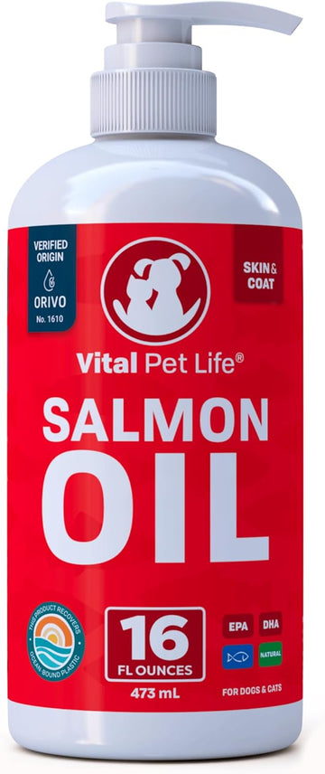 Salmon Oil For Dogs & Cats - Healthy Skin & Coat, Fish Oil, Omega 3 Epa Dha, Liquid Food Supplement For Pets, Supports Joint & Bone Health, Natural Allergy & Inflammation Defense, 16 Oz