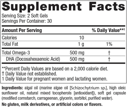 Nordic Naturals Vegan Prenatal DHA, Unflavored - 60 Soft Gels - 500 mg