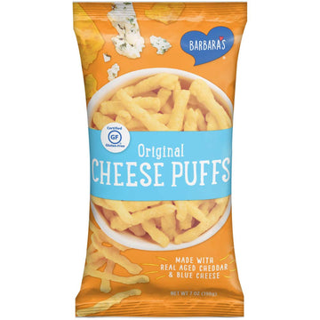 Barbara's Original Cheese Puffs, Cheddar Puff Kids Snack Made With Real Aged Cheddar and Blue Cheese, Gluten Free Snack, 7 OZ Bag (Pack of 12)