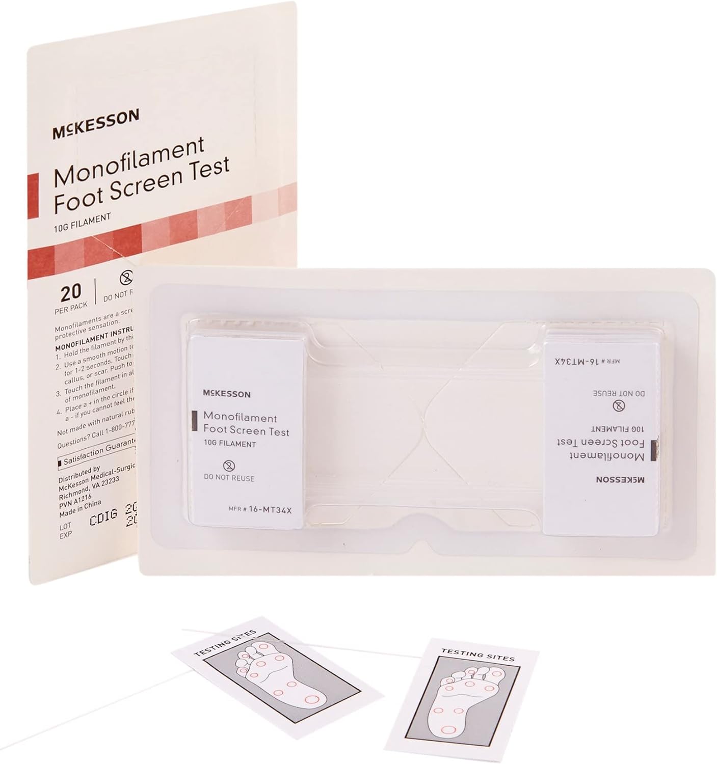 McKesson Monofilament Foot Screen Test, Neuropathy Screening Test Diabetic, 10 g, 20 Count