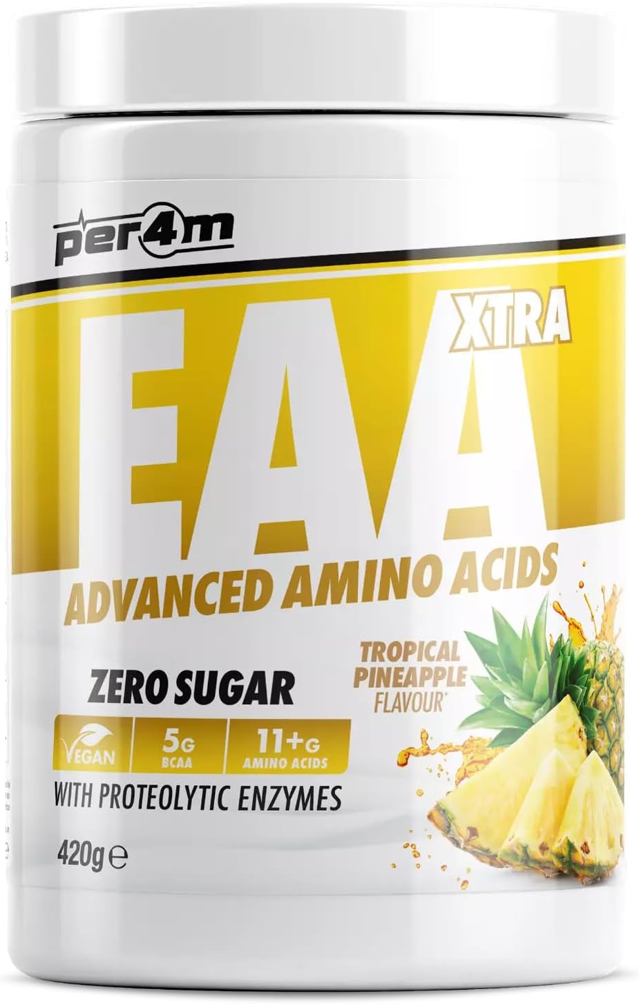 Per4M Eaa Xtra/Amino Xtra | 30 Servings Of Full Spectrum Eaa With Proteolytic Enzymes | Vegan Friendly | Zero Sugar Amino Acid (Tropical Pineapple, 420G)