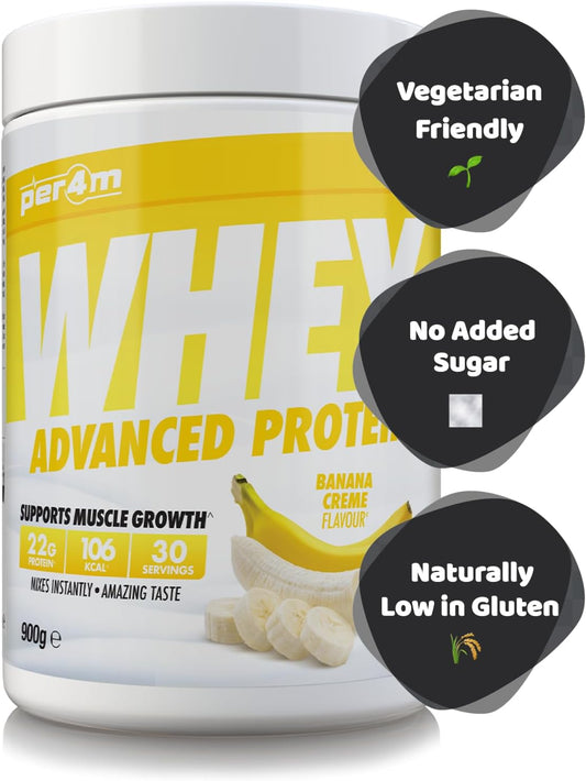 Per4M Protein Whey Powder | 30 Servings Of High Protein Shake With Amino Acids | For Optimal Nutrition When Training | Low Sugar Gym Supplements (900G, Unflavoured)