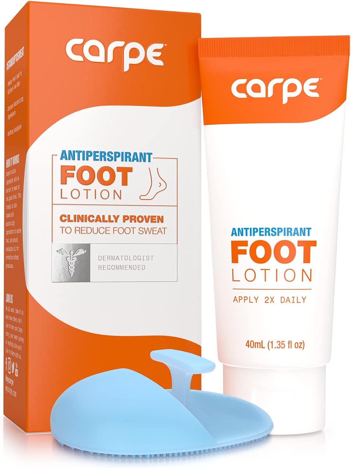 Carpe Antiperspirant Foot Lotion WITH APPLICATOR, A dermatologist-recommended solution to stop sweaty, smelly feet, Helps prevent blisters, Great for hyperhidrosis. 1 Tube + Applicator