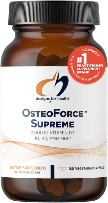 Designs For Health Osteoforce Supreme - Premium Bone Support Supplement With Basic Milk Protein (Mbp) - Calcium Malate, Magnesium, Zinc Chelate, 2000 Iu Vitamin D, Vit K - Non-Gmo (180 Capsules)