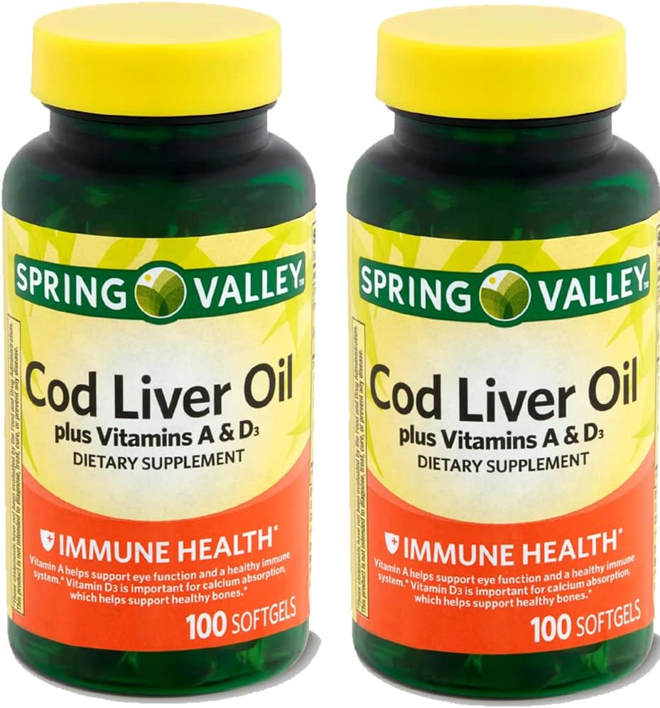 Spring Valley - Cod Liver Oil with Vitamin A & D 100 softgels (Pack of